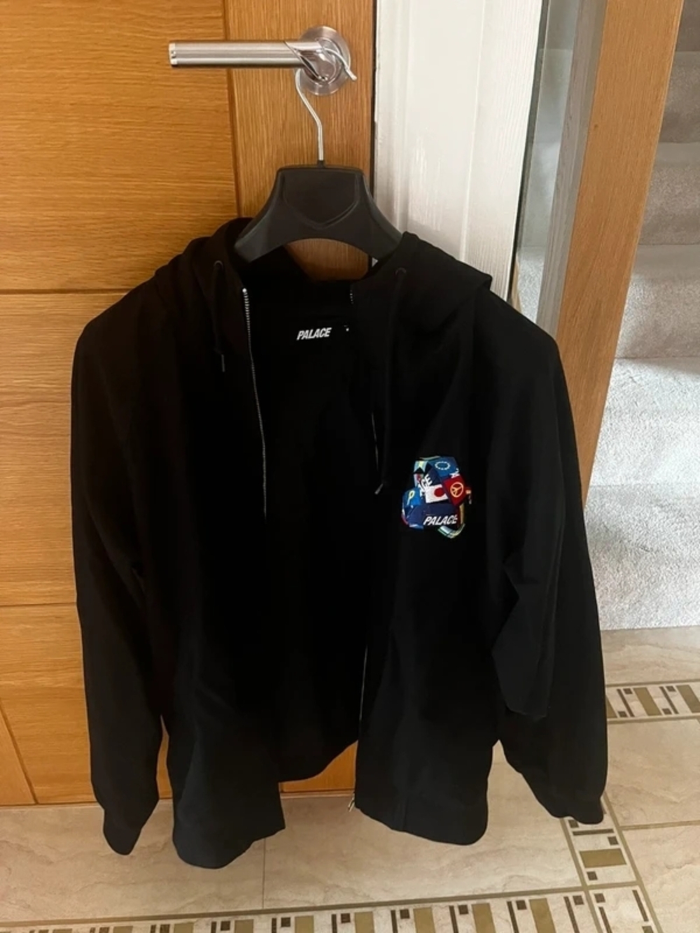 PALACE Black Hoodie with Small Multicolor Chest Patch